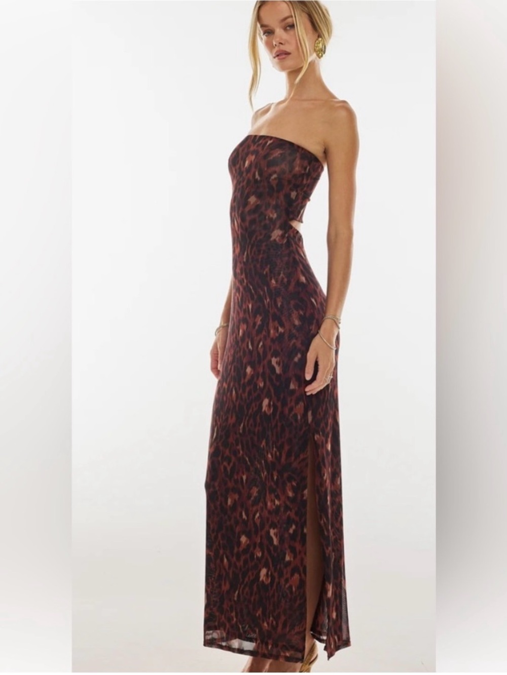 RESA Strapless Leopard-Print Maxi Dress in Brown and Black